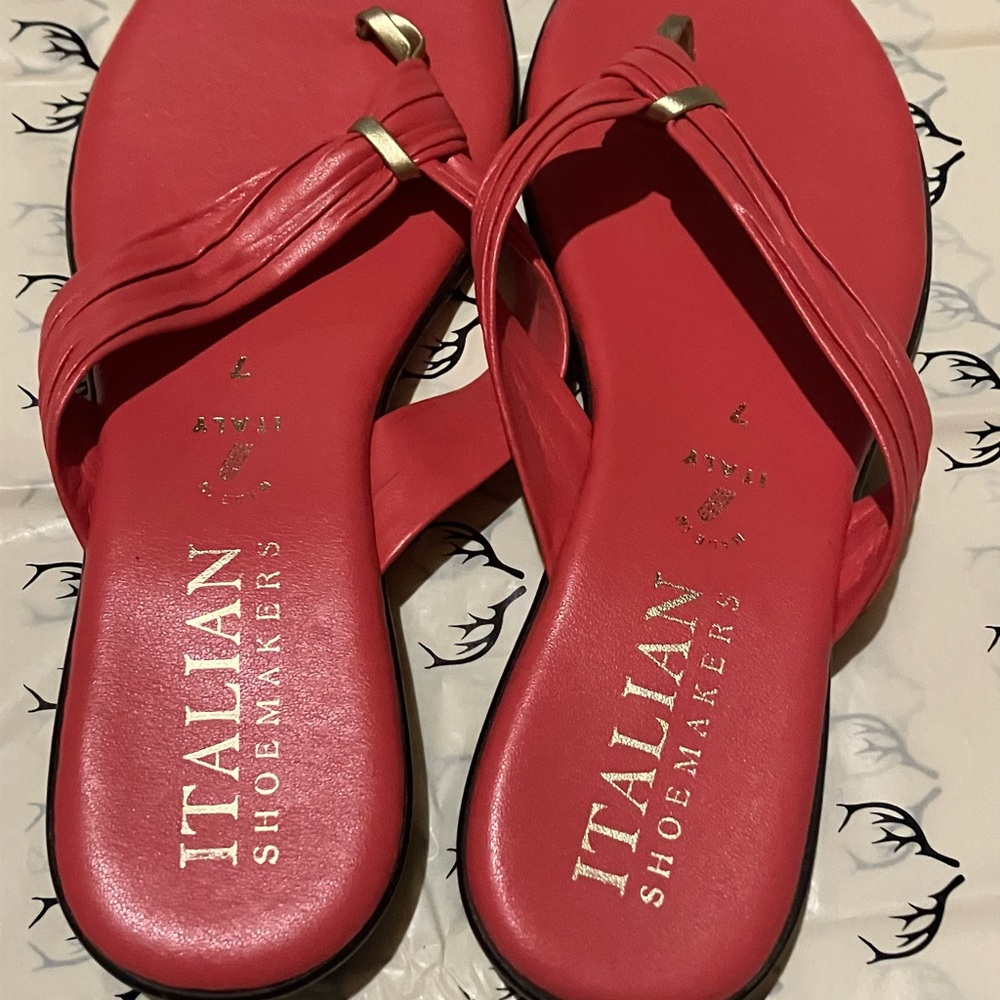 New Women Italian Shoemaker Flip Flop Red 7